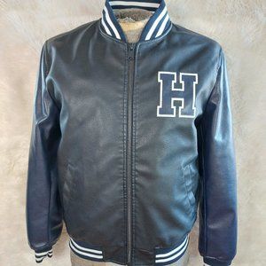 Tommy Hilfiger Men's Dark Navy H Logo Vegan Leather Bomber Jacket Size M